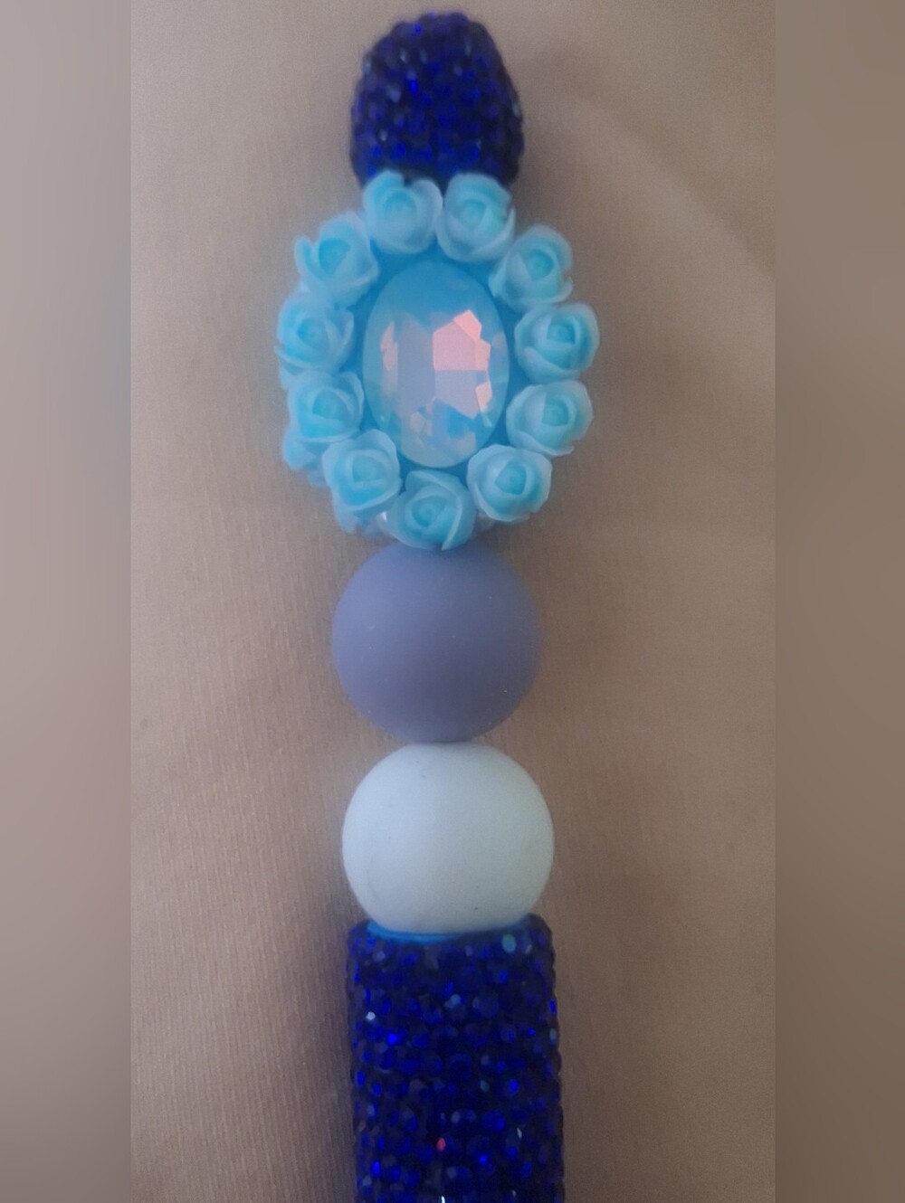 Blue Flower Focal & Blue Bling, Black Ink Pen NWOT
